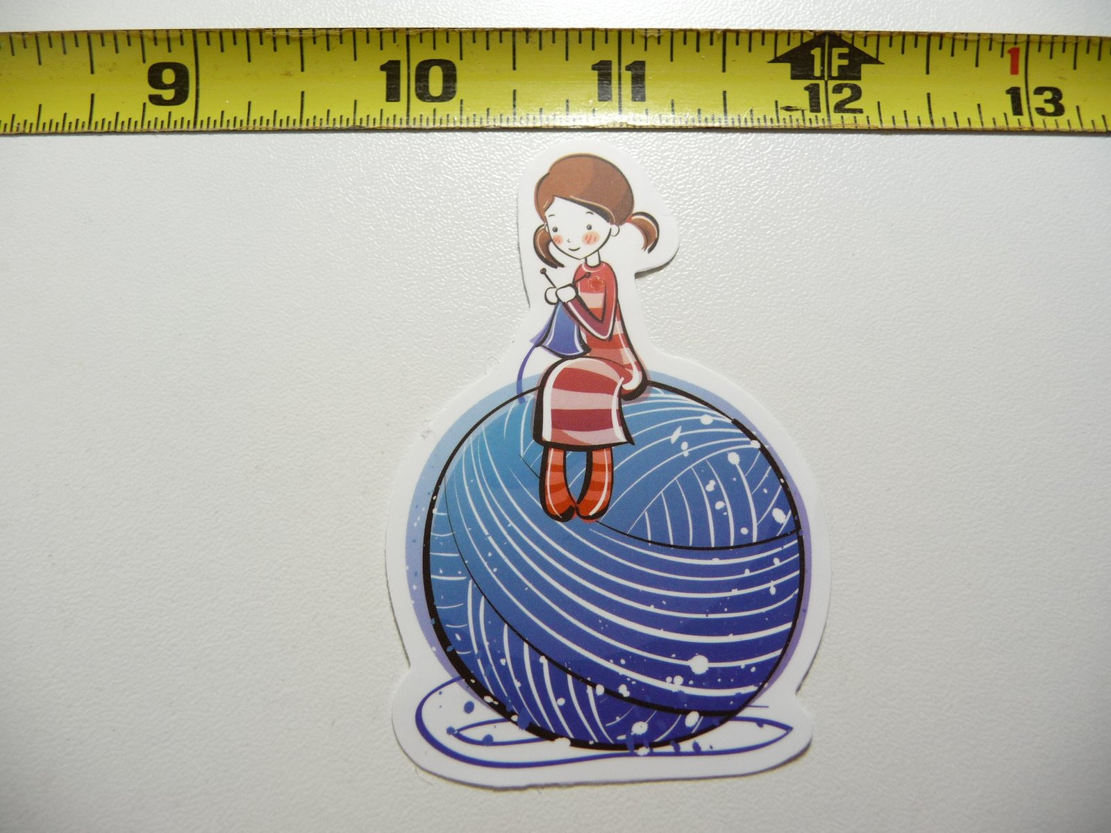 Girl Knitting on Yarn Ball Vinyl Decal Sticker for Craft and Needlework Enthusiasts