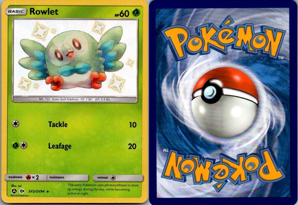 Rowlet SV2/SV94 Shiny Rare Hidden Fates Shiny Vault Pokemon Holo Near Mint