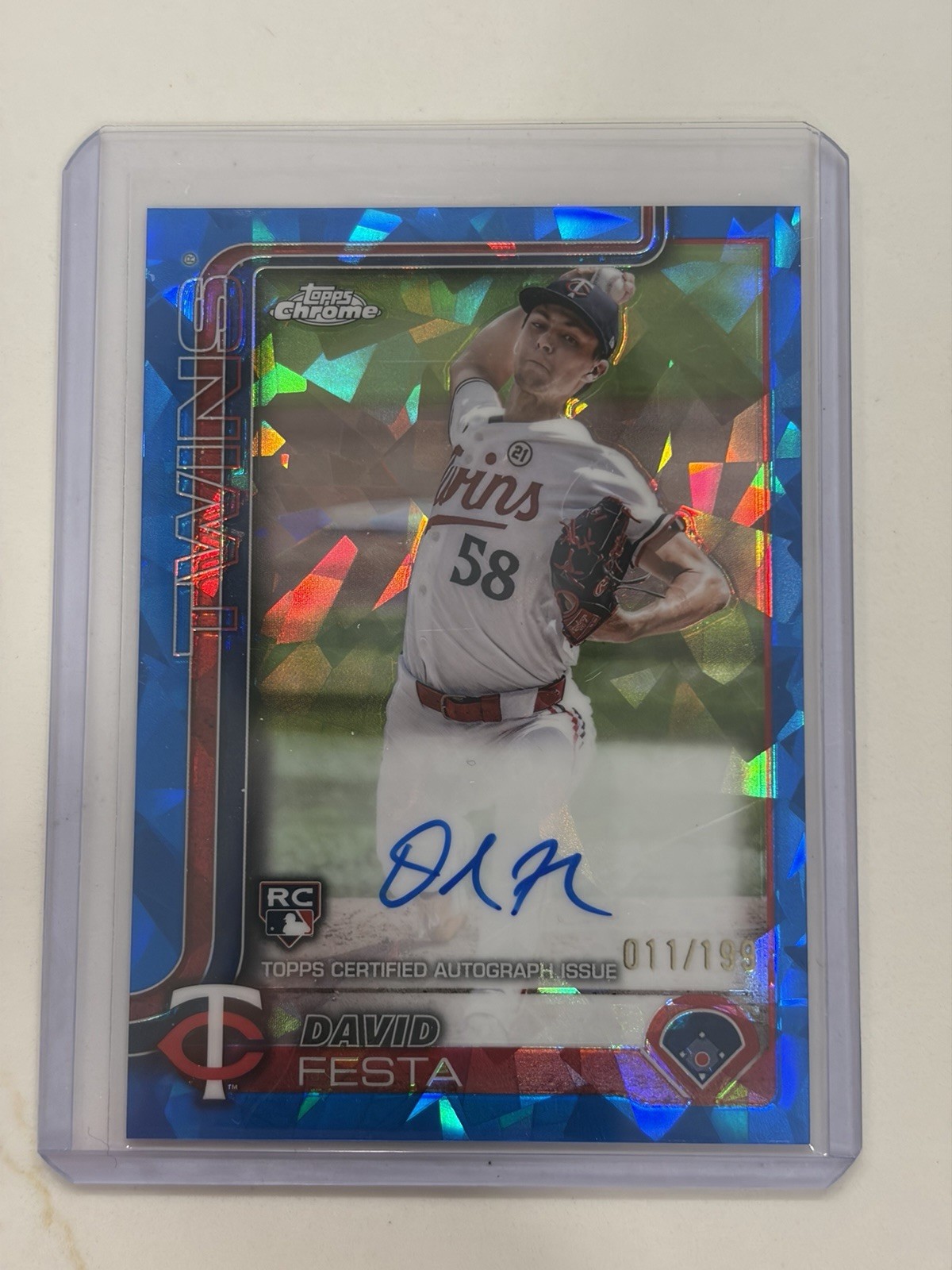 2025 Topps Chrome Sapphire David Festa Rookie Auto Blue #/199 Twins RC On Card