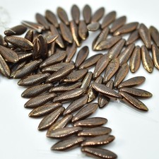 25 Beads - 5x16mm Dagger Jet Feather, Laser - Czech Glass Beads