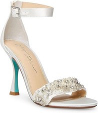 Betsey Johnson Womens Sb-Devan Heeled Sandal, Ivory Size 9.5 Jeweled Wedding