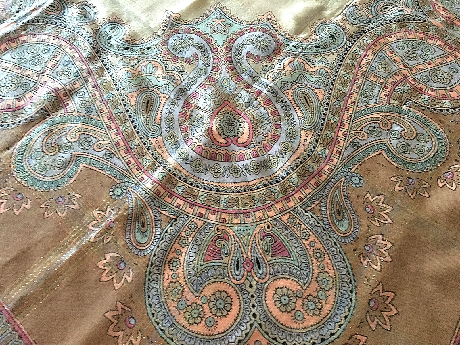 Paisley Square Shawl Wrap Scarf Multi Color With Metallic Accent Threads Vintage