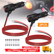 2pcs 12V Fused LED Car Cigarette Lighter Plug Socket Adapter with On/Off Switch
