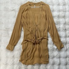 Free People Dress Size Small Bohemian Tara Twist Long Sleeve Mini Light Brown