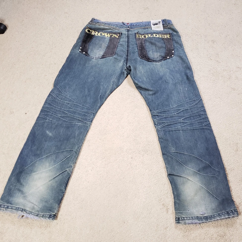 Vintage Y2K Crown Holder 42x35 Skater Baggy Wide Leg Jeans Distressed Hip Hop - Image 4 of 4
