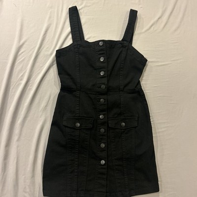 H&M DIVIDED Women's Black Denim Button Front Overall Dress Small Jumper NWT