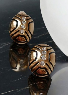  Ohrringe Clip  Goldfarben/Strass Oval  Modeschmuck 