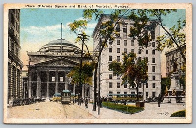 Place D'Armes Square Bank of Montreal Montreal Vintage Postcard V & Sons