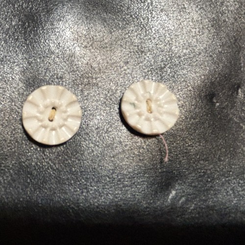 Vintage Ceramic Buttons Pair White Textured