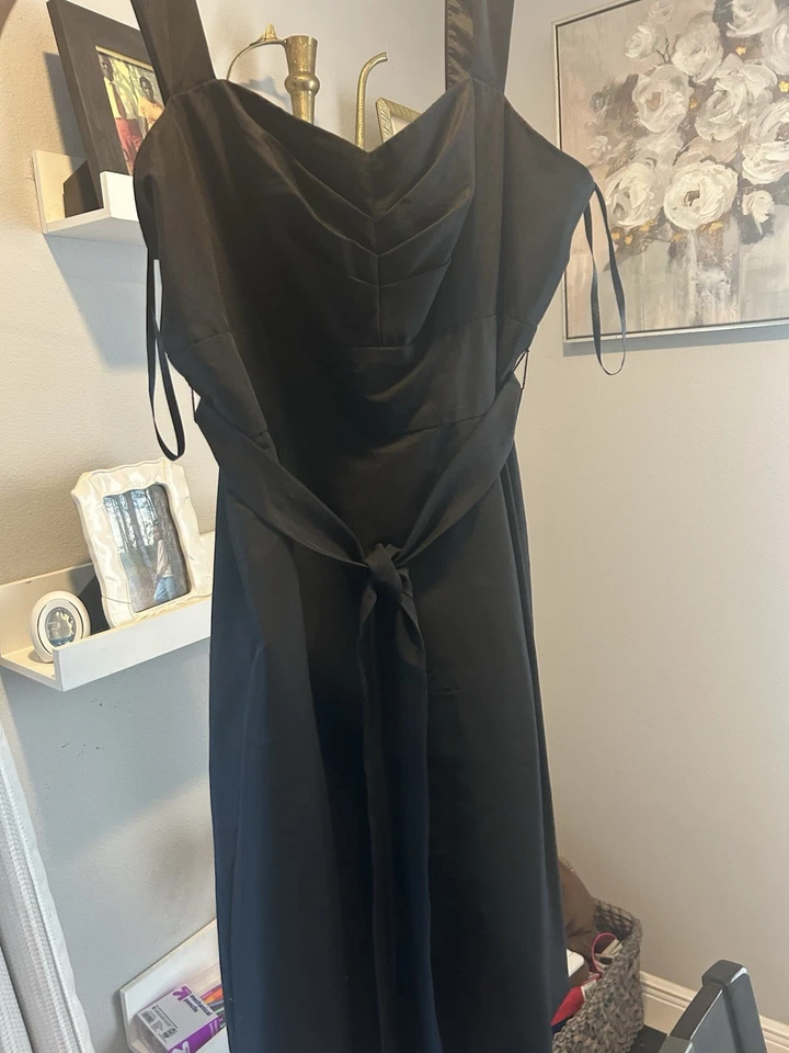 White House Black Market 黑色修身喇叭裙绑带褶 12 码 — 第 4/4 张图片