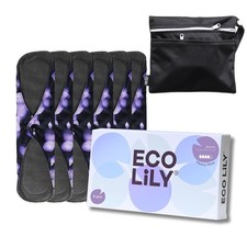 Reusable Sanitary Pads, 6 Pack Heavy Flow, Charcoal Bamboo