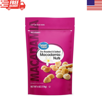 Great Value Dry Roasted Salted Macadamia Nuts 6 oz Resealable Bag Snack Nuts