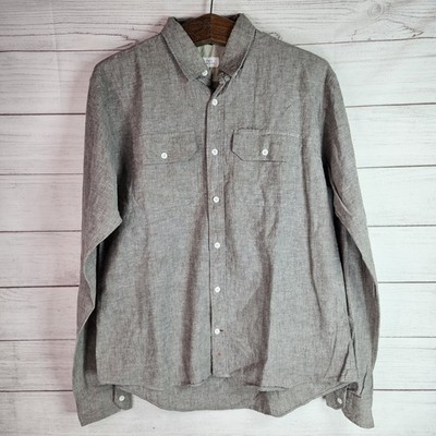 Men's Apolis Global Citizen Shirt Beige Chambray Button Up Pockets Casual Large