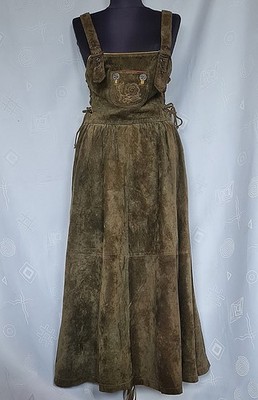 DRESS  VINTAGE DISTLER OKTOBERFEST DIRNDL SOLID GREEN LEATHER WOMENS US 8 EU36
