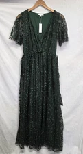 Baltic Born Dress Size L Green Womens Short sleeve Embossed Faux Wrap Maxi