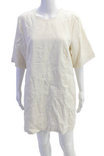 Banana Republic Womens Linen Short Sleeve Round Neck Zip Dress Cream Size 12