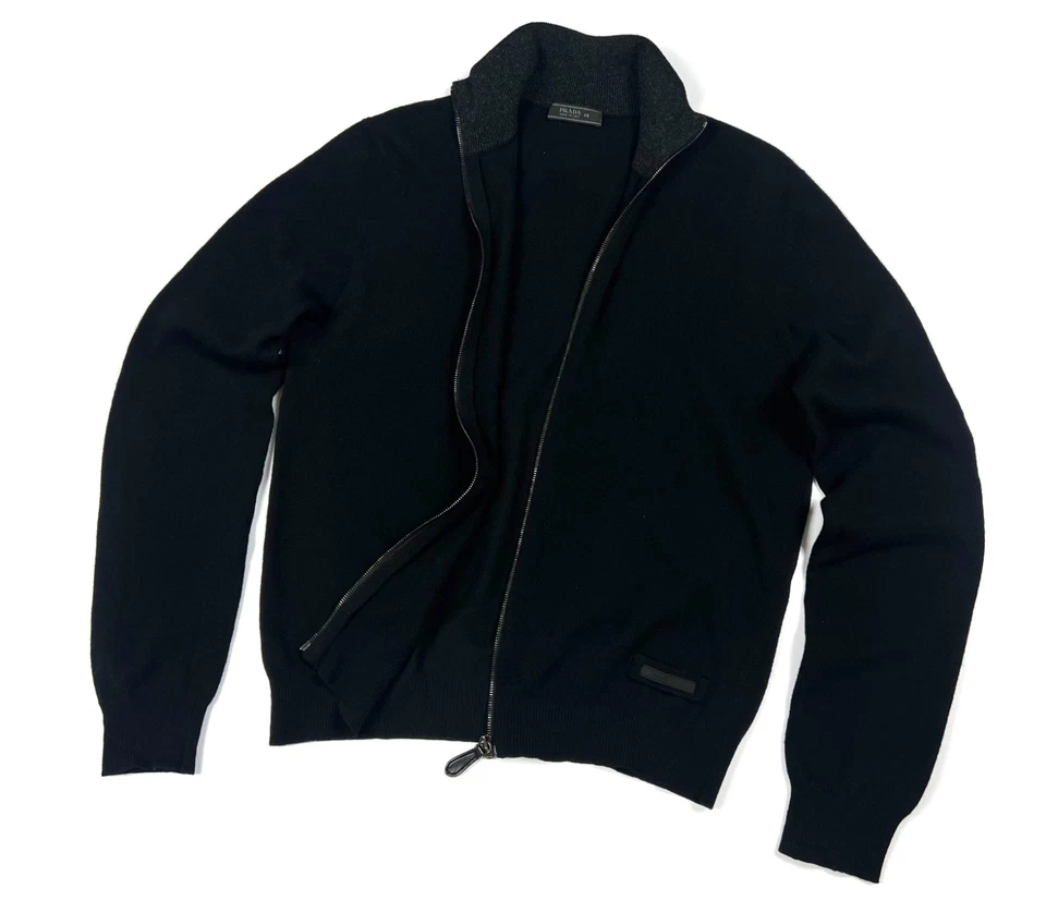 Auth Men's PRADA Milano Black Full Zip Lightweight Wool Sweater Size 48 S/M - Image 3 of 4