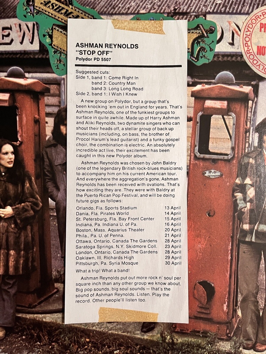 Ashman Reynolds~Stop Off~With Insert~White Label Promo~Quick
