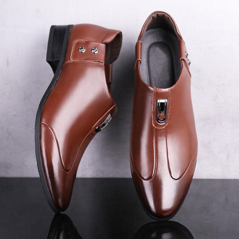 SAOLA Mocassino uomo a punta tacco cubano business elegante scarpa slip on brogue pump marrone