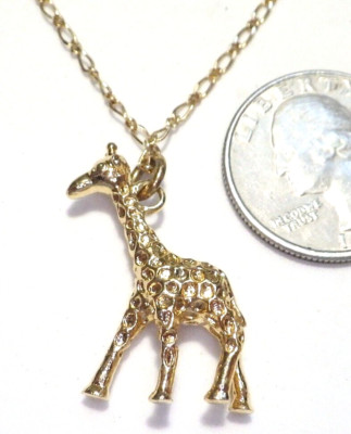 Gold Plated 3D Giraffe Pendant Necklace 25.5'' Stand-Alone Miniature
