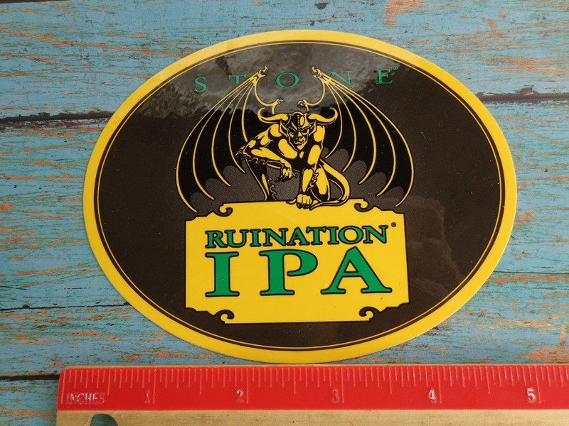 5" BEER STICKER ~ STONE Brewery Ruination IPA ~ Escondido, CALIFORNIA Breweriana