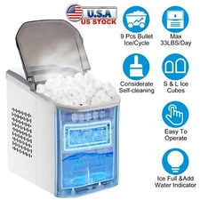 33Lbs/24Hrs Portable Ice Maker Countertop Self-Cleaning w/Basket and Ice Scoop