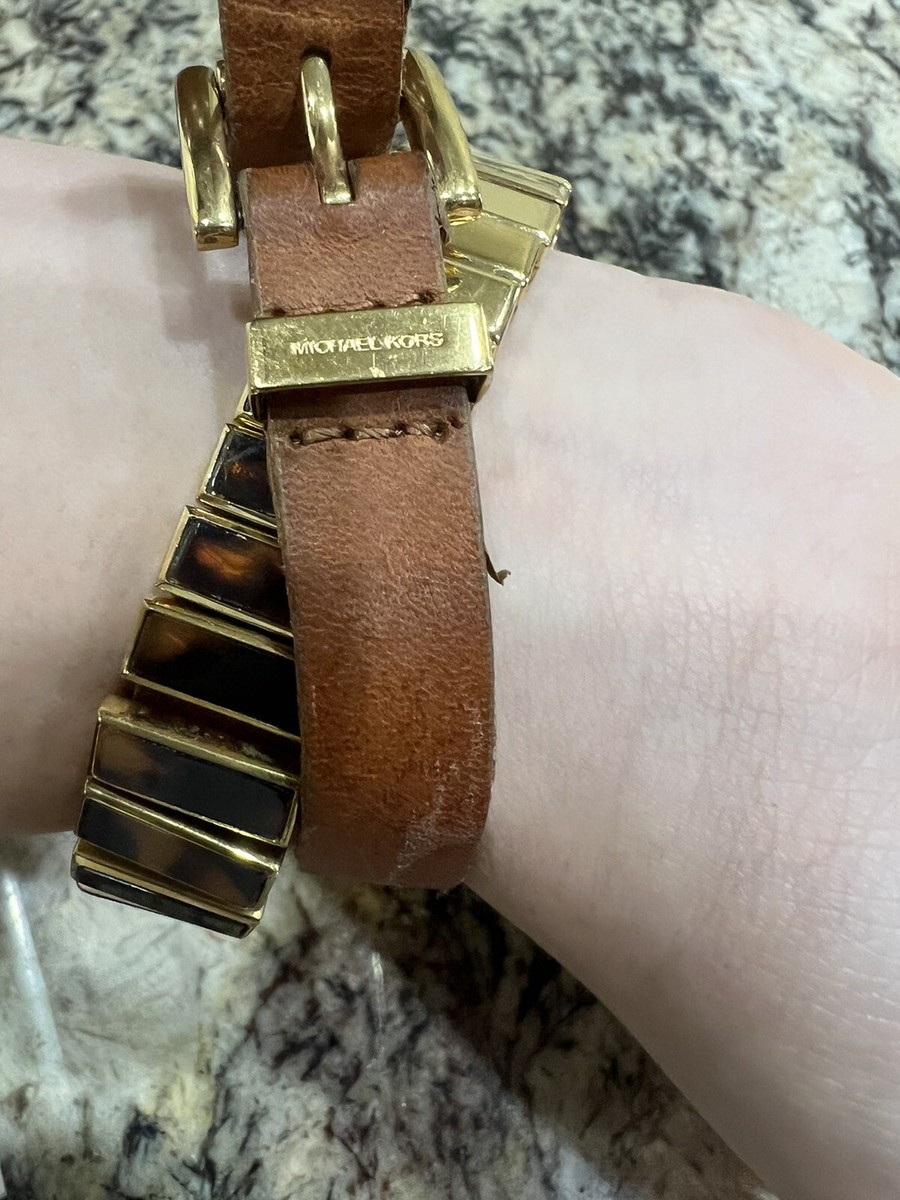 MICHAEL KORS GOLD TONE BROWN LEATHER WRAP AROUND BRACELET | eBay display picture 1
