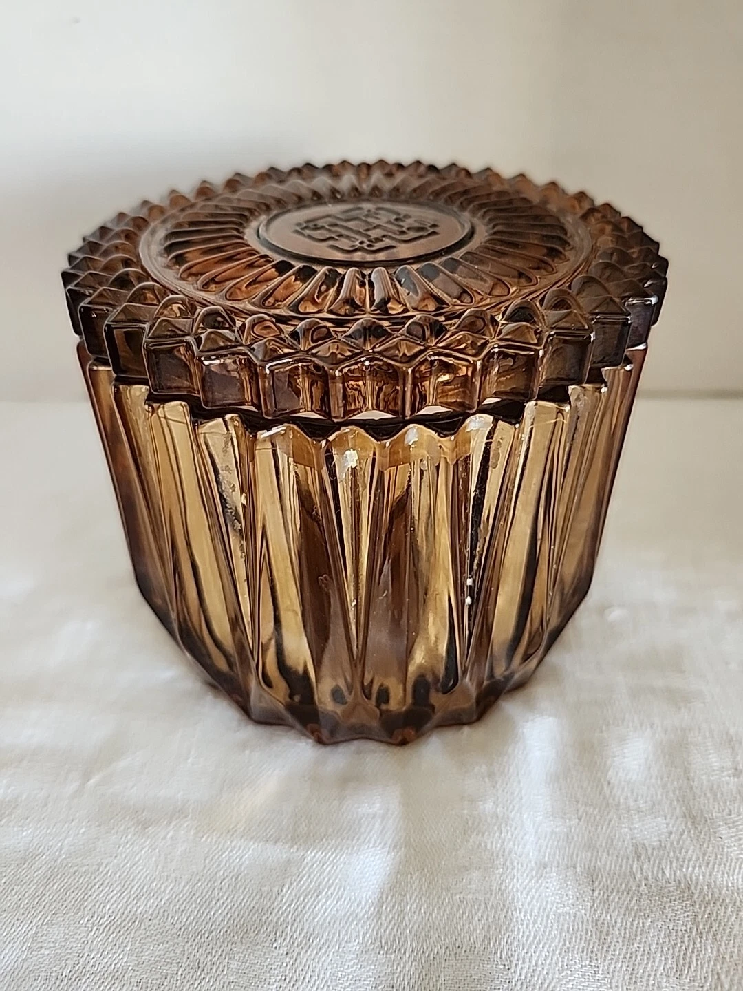 Amber Brown Apothecary Glass Jar Canister w/Lid 4"T X 5"D