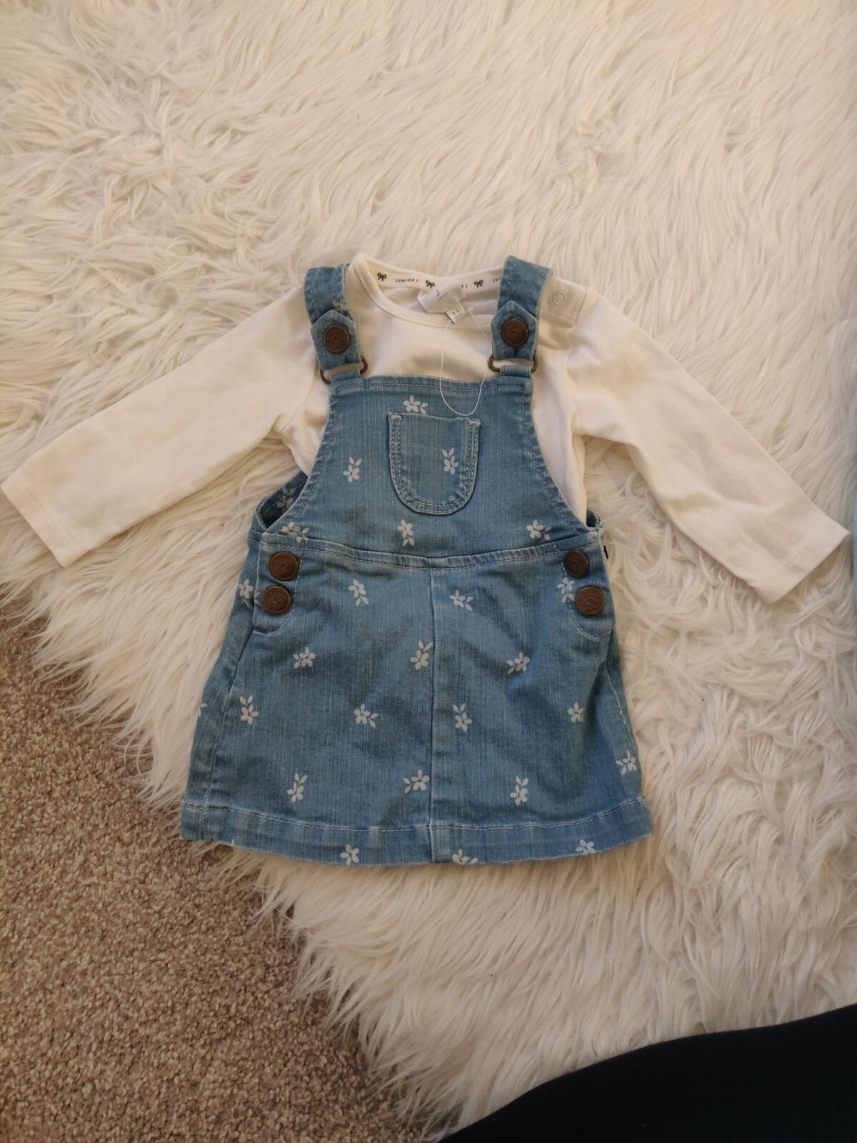 NEW DEBENHAMS BABY GIRLS DUNGAREE DENIM DRESS PINAFORE WITH TOP eBay