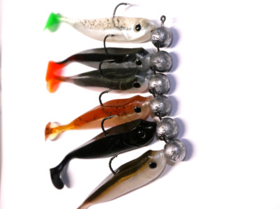 10 cm Lieblingsköder Gummifisch Stint  Zander Shad  Kauli montiert mit Jig 14g