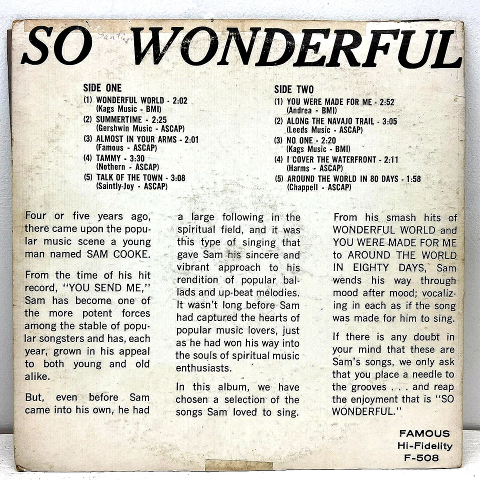 Sam Cooke So Wonderful 1969 Vinyl Famous Records 1st Press - Image 4 of 4