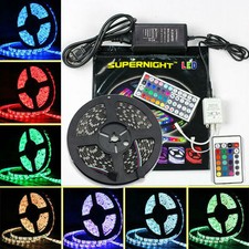 Waterproof 5M 300LEDs 5050 SMD RGB LED Strip Light Black PCB/Remote/Power Supply