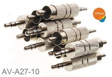 10-Pack 3.5mm 1/8" TRS Stereo Male to RCA Male Metal Adapter, AV-A27-10