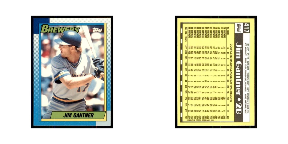 Jim Gantner 1990 Topps Tiffany #417 Milwaukee Brewers Baseball Card NM - Image 3 of 3