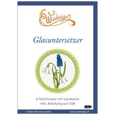Windesign Stickmuster USB "Glasuntersetzer" 6 Stickmuster Lacekante Stickmaschin