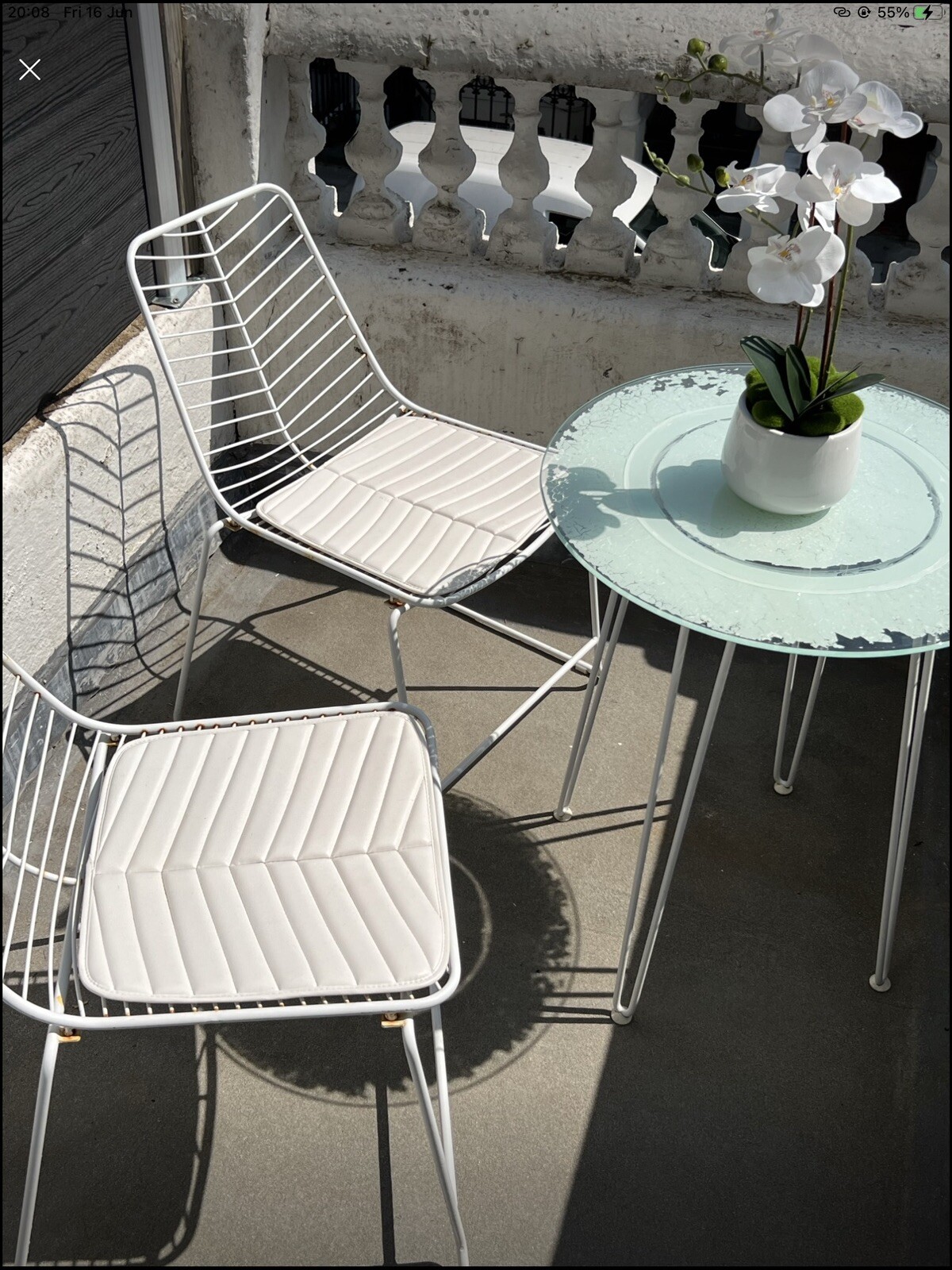 Stylish 3piece white steel balcony/garden bistro set eBay