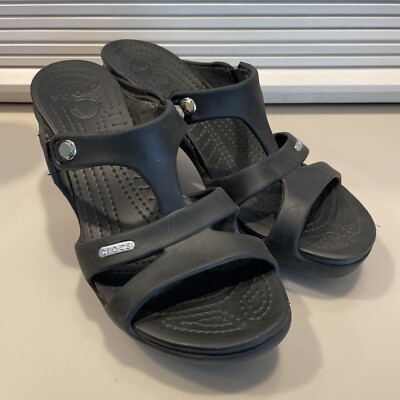 Crocs Womens Cyprus V Heel Platform Sandal Sz 8 Black Slide Non Slip Sole 201301