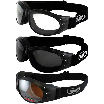 3 Pairs Global Vision Eliminator Goggles Black Clear Smoke & Driving Mirror Lens