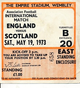 TICKET: England v Scotland (Home International @ Wembley) 1973 ...
