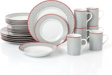 24Pc Porcelain Dinner Set Desert Plate Soup Cereal Pasta Bowl Mugs Graphite Grey