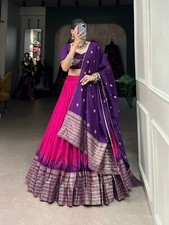 New Latest Pink Chanderi Lehenga Choli With Dupatta For Women Festival Wear