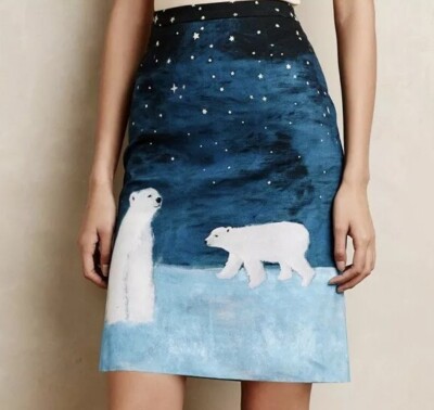 Nwt Anthropologie Artic Twill Scene Polar Bear Skirt