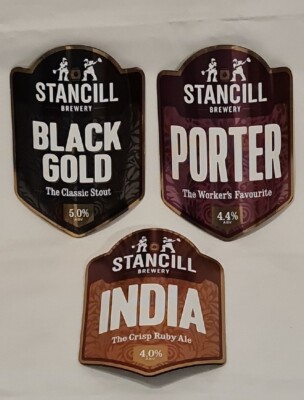 DREI STANCILL BRAUEREI REAL ALE BIERPUMPE CLIPS KOSTENLOSER VERSAND