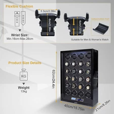 DUKWIN Automatic Rotation 24 Watch Winder Display Box Case Storage LCD LED Quiet