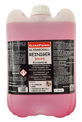 Nettoyant Ultrasons Acide 10 Litres CleanPrince Concentré Liquide Rose Métal - Photo 1/4