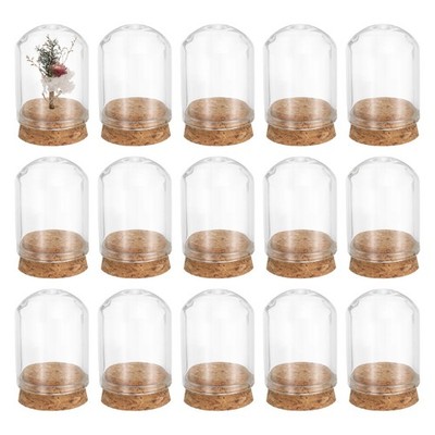 15Pcs Glass Display Dome 1.2'' x 1.6'' Cloche Glass Dome with Cork Transparent