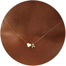 Heart Initial Necklaces for Women - Dainty 18K Gold Plated Tiny Heart Initial A-