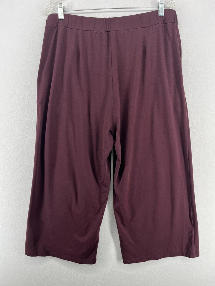 EILEEN FISHER Pants 1X Cotton Stretch Jersey Wide Leg Cropped Mussel Brown USA - Image 2 of 4