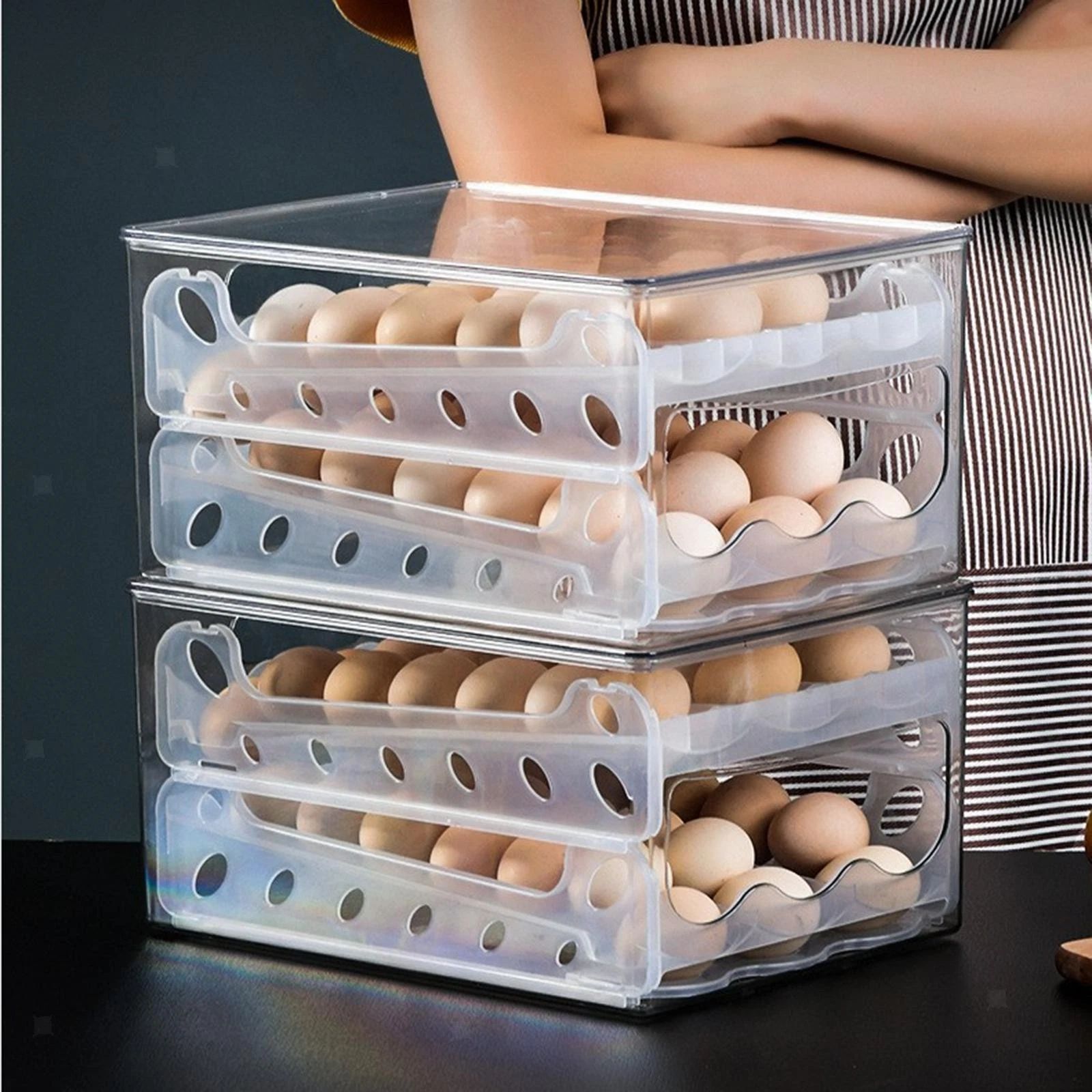 Auto Rolling Egg Organizer Egg Holder for Refrigerator Eggs Dispenser