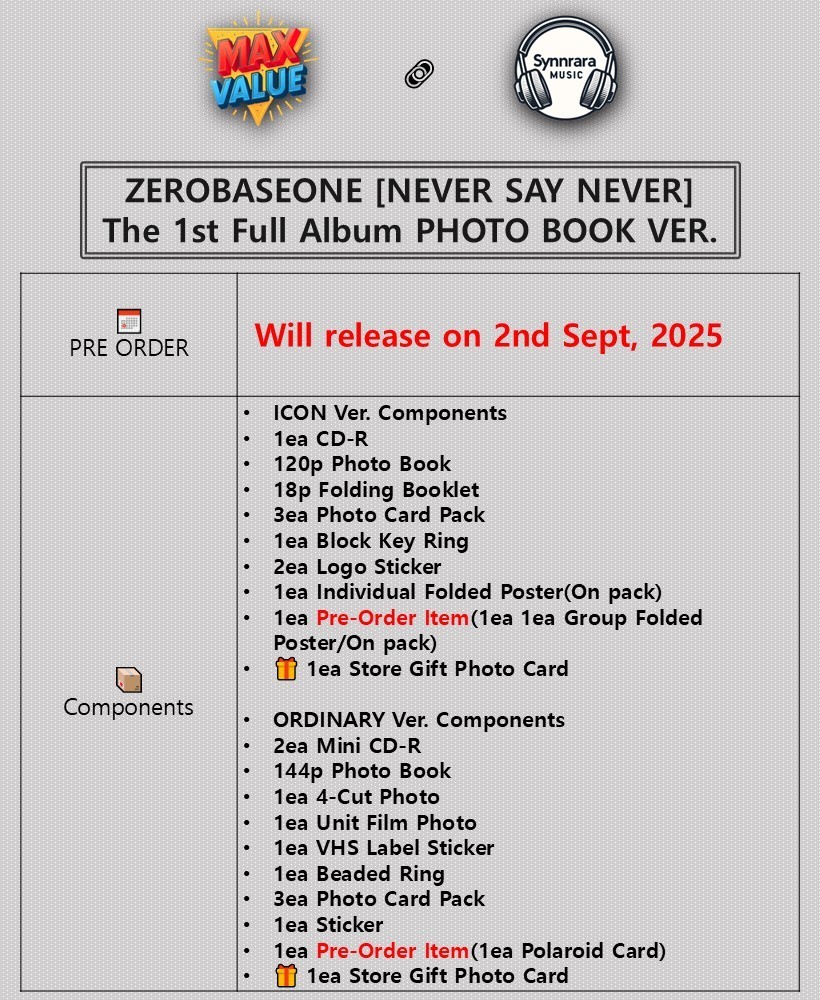 ZEROBASEONE NEVER SAY NEVER 1st Full Album PHOTO BOOK Ver./CD+Book
